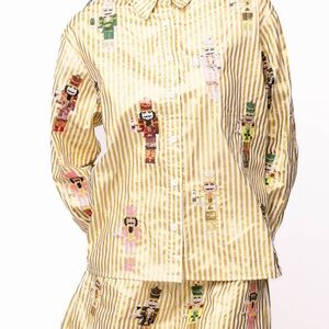 Queen of Sparkles Striped Nutcracker Print button down shirt